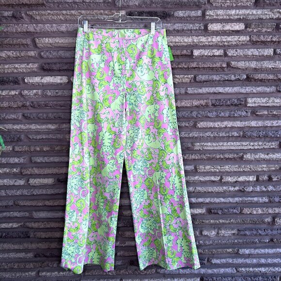 Lilly Pulitzer Pink Green Animal Lion Fish Print Wide Leg NWT Size 2 - Picture 3 of 10